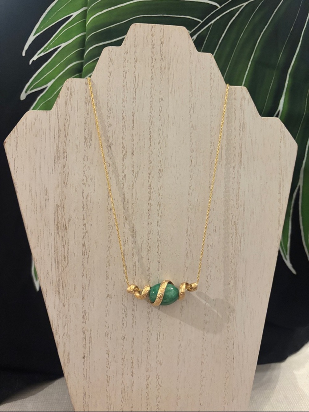 Gold-Tone Necklace with Green Bead Accent